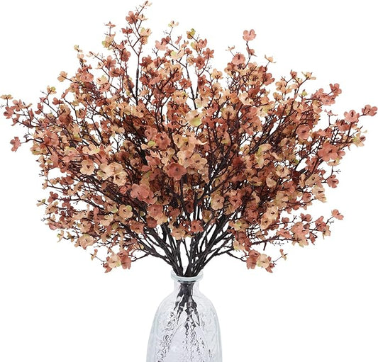 AILANDA 12PCS Babys Breath Artificial Flowers Fall Faux Gypsophila Bouquet Real Touch European Fake Silk Flowers Arrangements for Wedding Table Centerpiece Festival Vase Fall Decor (Dusty Pink+Khaki)