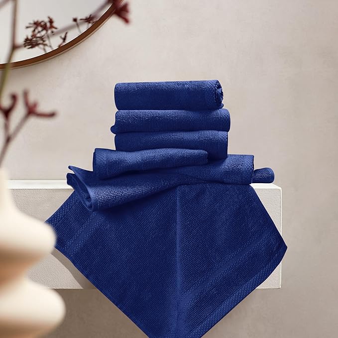 GLAMBURG Ultra Soft 12-Piece Washcloths Set 13x13-100% Ringspun Cotton - Durable & Highly Absorbent Face Towels - Ideal for use in Bathroom, Kitchen, Gym, Spa & General Cleaning - Navy Blue