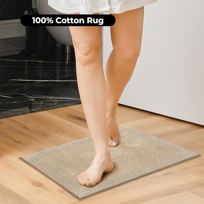 Bedding Craft Bathroom Matts, Bath Mat Rug, Bathroom Rug Mat, Cotton Rugs White, Reversible White Cotton Bath Mat Rug, Water Absorbent Cloth Bathmat for Outside Bathtub, Machine Washable 21x34 Linen