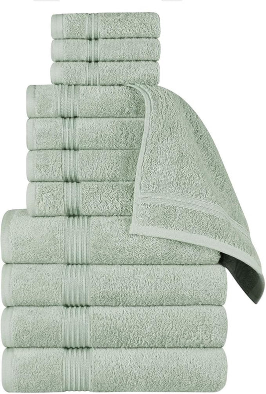 Superior Egyptian Cotton 12-Piece Towel Set, Assorted Towels for Home Bathroom, Guest Bath Decor Essentials, Includes 4 Bath, 4 Hand, 4 Face Towels/Washcloths, Quick Dry, Absorbent - Sage