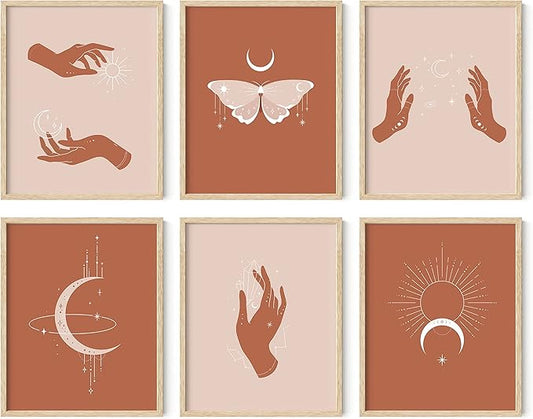 HAUS AND HUES Astrology Posters and Celestial Decor - Set of 6 Sun and Moon Art Spiritual Boho Prints | Sun Wall at Posters Spiritual Wall Art Astrology Boho Art Print UNFRAMED 8"x10"