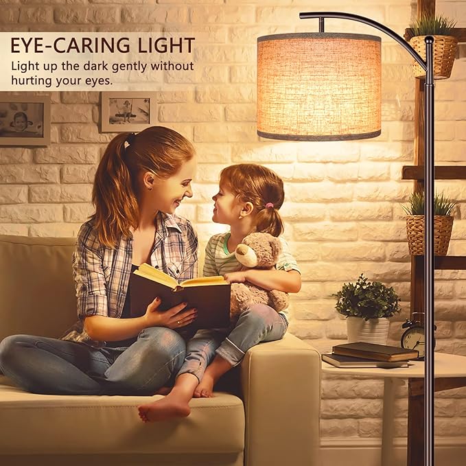 Rottogoon Floor Lamp for Living Room, LED Standing Lamp Tall Industrial Floor Lamp Reading for Bedroom, Office (9W LED Bulb, Beige Lampshade Included) -Oil-Rubbed Bronze