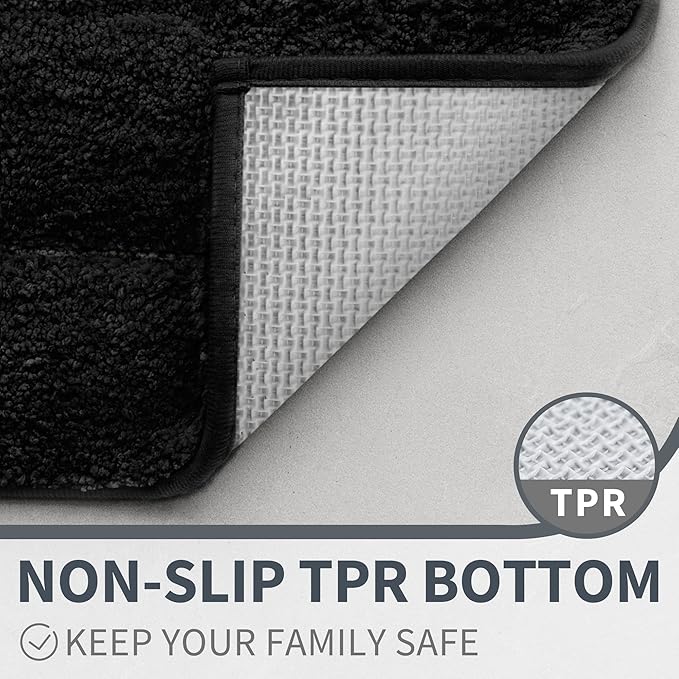 GRANNY SAYS Black Bathroom Rug, Non Slip Bath Mats for Bathroom, Super Soft and Water Absorbent, Microfiber Bath Rugs, Machine Wash Dry, Bath Rugs for Floor, Tub and Shower, 16" x 24"