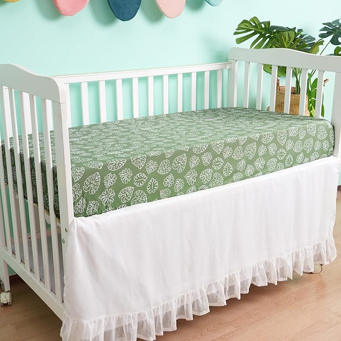 3 Pack Fitted Crib Sheets, Ultra Soft Breathable Comfortable Baby Sheet Set for Boys Girls Neutral, 28x52 Inch Fits Standard Crib and Toddler Mattresses, Leaf