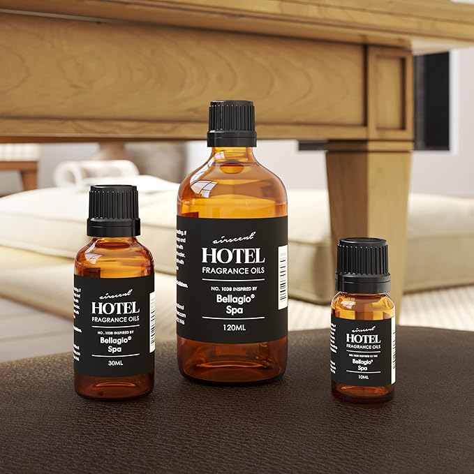 AirScent Hotel Diffuser Oil Inspired by The Bellagio Spa Scent - Premium Fragrance Oil No. 1038 for Ultrasonic and Waterless Diffusers and Crafting - 10 mL, 0.34 fl oz Glass Bottle with Dropper