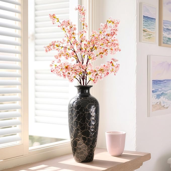 SITUMEIZI Artificial Cherry Blossom Branches Silk 39 Inch Faux Cherry Flowers Peach Tall Stems for Home Wedding Bedroom Table Japanese Real Touch Vase Decoration(3Pcs,Pink)