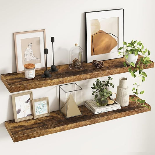 48Inch Floating Shelves, 9.3Inch Deep Rustic Wall Shelves - Extra Deeper & Thicker Wall Mounted Storage Shelf for Kitchen, Farmhouse - Set of 2 - Rustic Brown