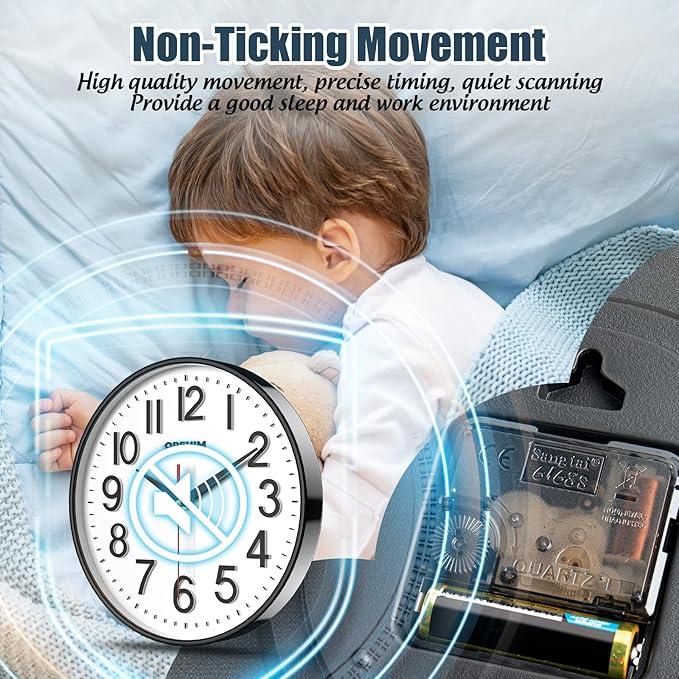 Wall Clock Wall Clocks Silent Non-Ticking Battery Operated Large Easy to Read with Stereoscopic Dial Ultra-Quiet Movement Quartz for Office Classroom School Home Kitchen (10 inches)…