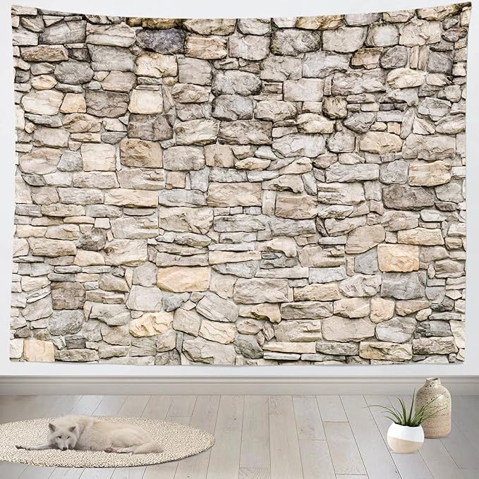 Loccor Stone Wall Tapestry 105 x 70 Inches Extra Large Vintage Brick Rock Stones Wall Tapestry Grey Rock Castle Stonewall Backdrop Wall Hanging Polyester Print for Bedroom Living Room Dorm Home Decor