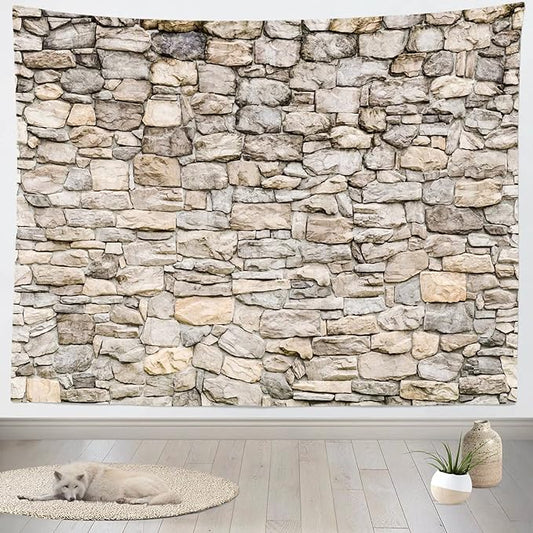 Loccor Stone Wall Tapestry 105 x 70 Inches Extra Large Vintage Brick Rock Stones Wall Tapestry Grey Rock Castle Stonewall Backdrop Wall Hanging Polyester Print for Bedroom Living Room Dorm Home Decor