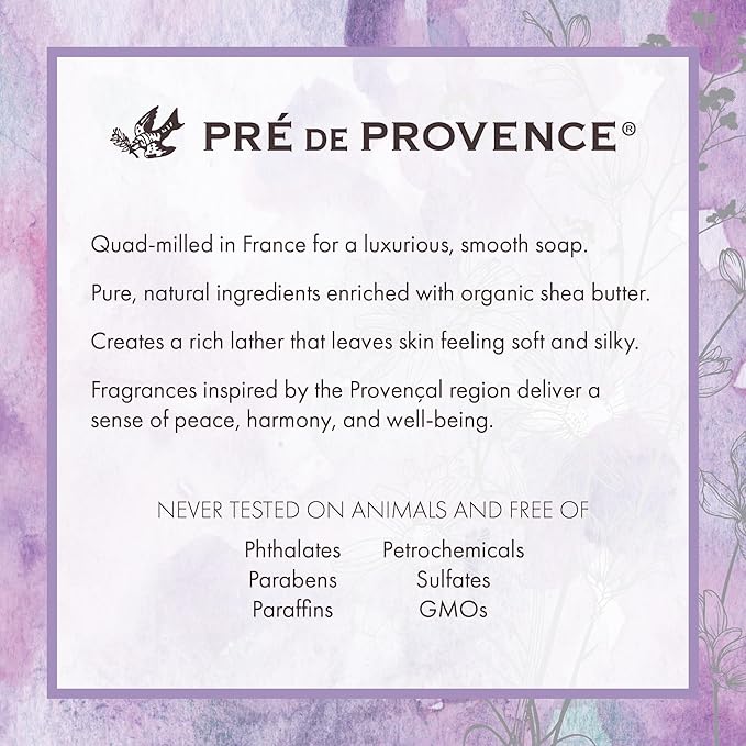 Pre de Provence Artisanal Soap Bar, Natural French Skincare, Enriched with Organic Shea Butter, Quad Milled for Rich, Smooth & Moisturizing Lather, Peony, 5.3 Ounce