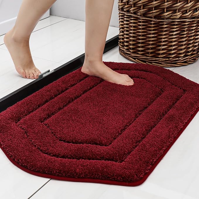 COSY HOMEER Extra Thick Bath Rugs for Bathroom - Anti-Slip Bath Linen Sets Mats Soft Plush Yarn Shaggy 100% Strong Polyester Living Room Bedroom Water Absorbent(Red,17x27 - Inches)
