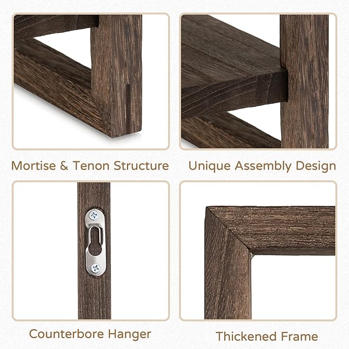 Wood Rustic Floating Shelves: 4-Piece Wall Shelf for Farmhouse Bedroom Decor - Handcrafted Easy Install Versatile Storage for Living Room