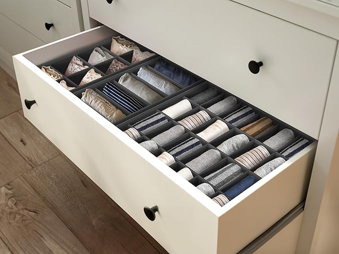 Simple Houseware 4-Pack Drawer Organizer Set - Closet Dividers for Underwear, Socks, Bras, Scarves, Ties - Foldable Non-Woven Storage Boxes, Dark Gray