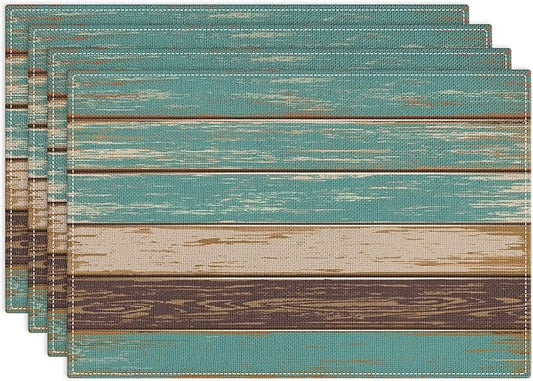 Emvency Farmhouse Placemats Set of 4, 12x18 Inch Vintage Green and Brown Art Painting Table Mats for Outdoor Home Party Kitchen Dining Decoration