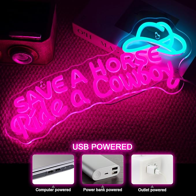Nosun Save A Horse Neon Sign Cowboy neon signs for Wall Decor, Adjustable Brightness Led Sign, LED Colorful Signs Light for Bedroom Home Bar Club Hotel Party Decor
