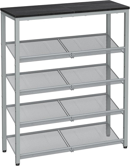 VASAGLE Shoe Rack for Entryway, 5-Tier Shoe Rack Organizer with Storage Shelves and Spacious Top, Freestanding, Adjustable, Industrial, Charcoal Grey and Metallic Silver ULBS038E22