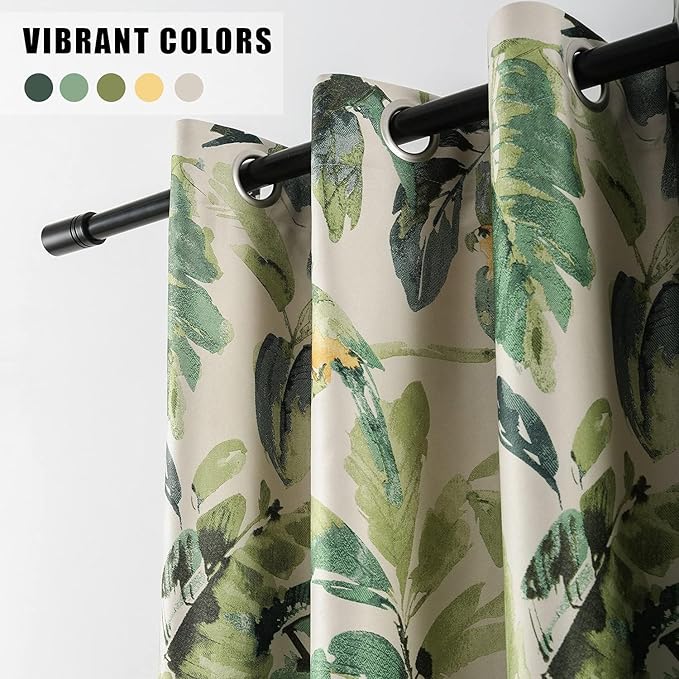 Leeva Extra Wide Curtains for Living Room, 1 Pc Blackout Curtains & Drapes Panel with Grommet, Green Macaw Pattern Print Window Treatment for Sliding Glass Door 100 Inches Wide
