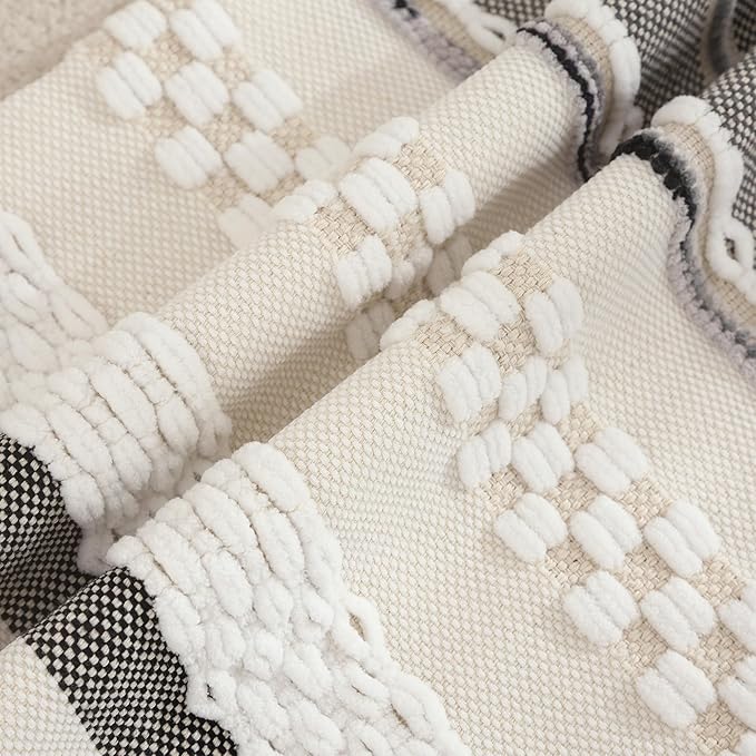 Tosleo Boho Throw Pillow Covers 18x18 Set of 2 Striped Decorative Pillow Cases Accent Chenille Pillowcases Farmhouse Cushion Case Bohemian Nuetral Textured Pillow Cover,White