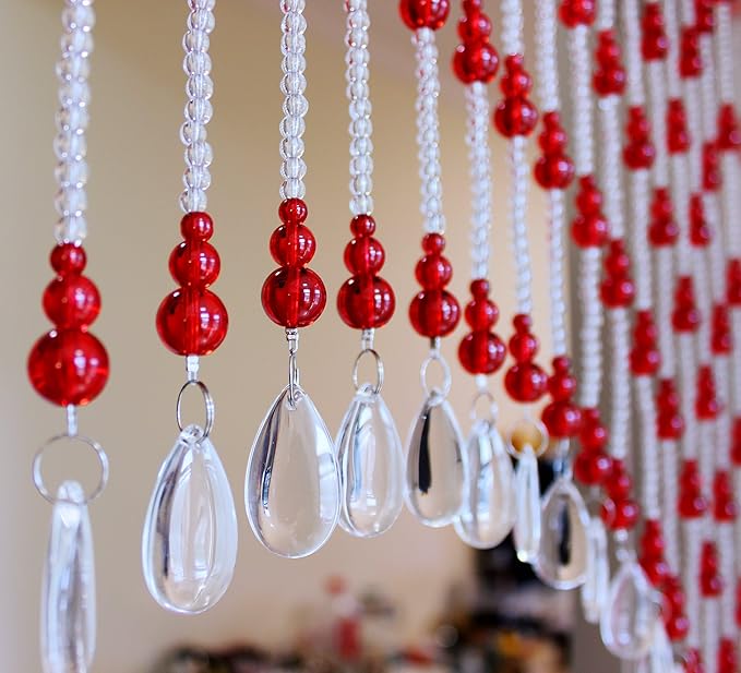 Hanging Glass Door Beads Beaded Curtains Valance Self-Adhesive for Doorways Crystals Stran Arched Windows, Clear Crystal Room Bead Partition Curtain Door Frame Beads for Doorways Closets 7