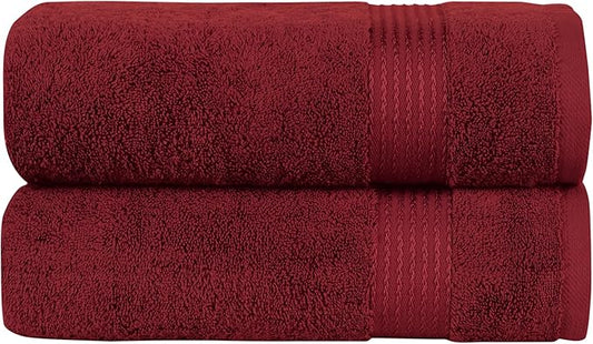 Elegant Comfort Premium Turkish Cotton 2 Pack Bath Towel Set - 27 x 54 inch, Luxurious Hotel Spa Quality 100% Turkish Cotton 2PC Bath Towel Set - Highly Absorbent - Soft Bathroom Towels, Burgundy