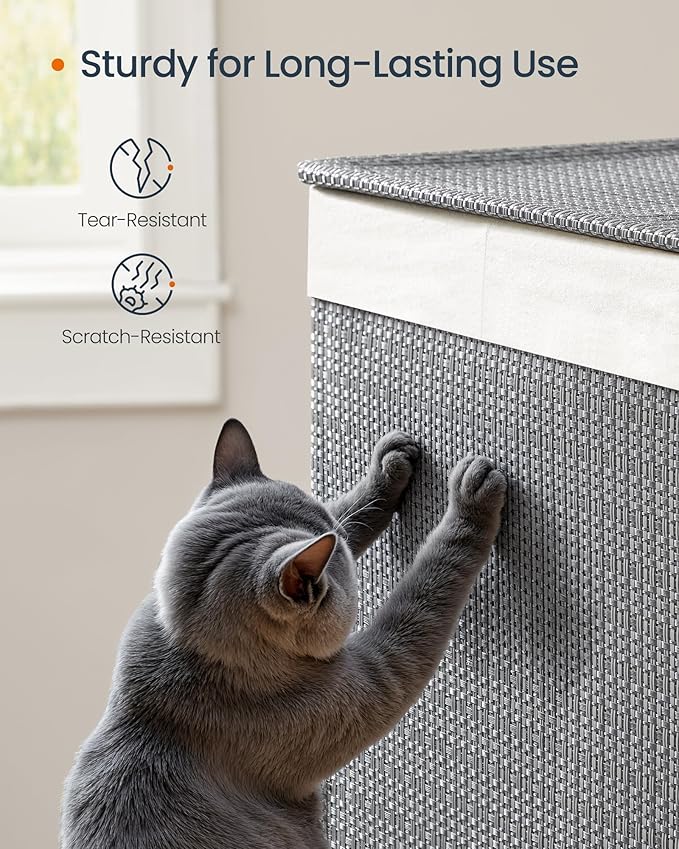 SONGMICS HOME Laundry Hamper with 3 Section, Large 140 L Rolling Laundry Basket with Wheels, Rattan Clothes Basket with Lid, Removable Liner with Handles, Dove Gray and Matte White ULCB602G01