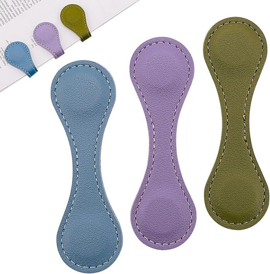 Leather Magnetic Bookmarks, 3Pcs Dark Morandi Magnet Book Mark Clips Gift for Women, Kids, Reading Book Lovers, Teacher Gift for School Office Home Supplies Father's Day Gift (Blue+Green+Purple)
