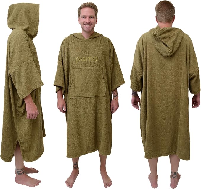 Pomo Surf Poncho, Towel Poncho Made of 100% Cotton, Unisex Changing Towel and One-Size Fits All Adult Changing Poncho.