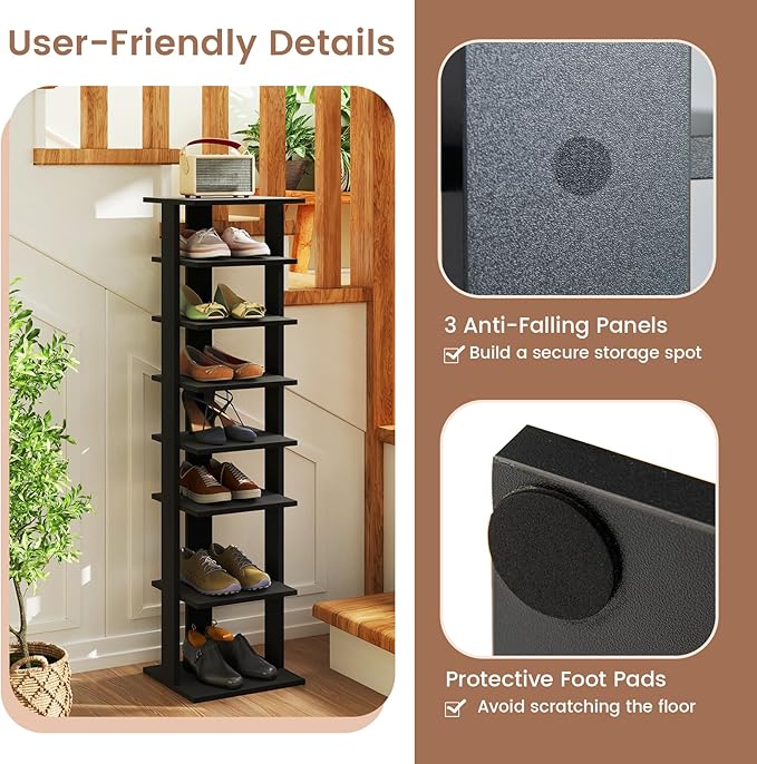 Tangkula 8-Tier Vertical Shoe Rack, Space-Saving Corner Shoe Organizer for 7 Pairs, Narrow Shoe Storage for Entryway, Front Door, or Closet
