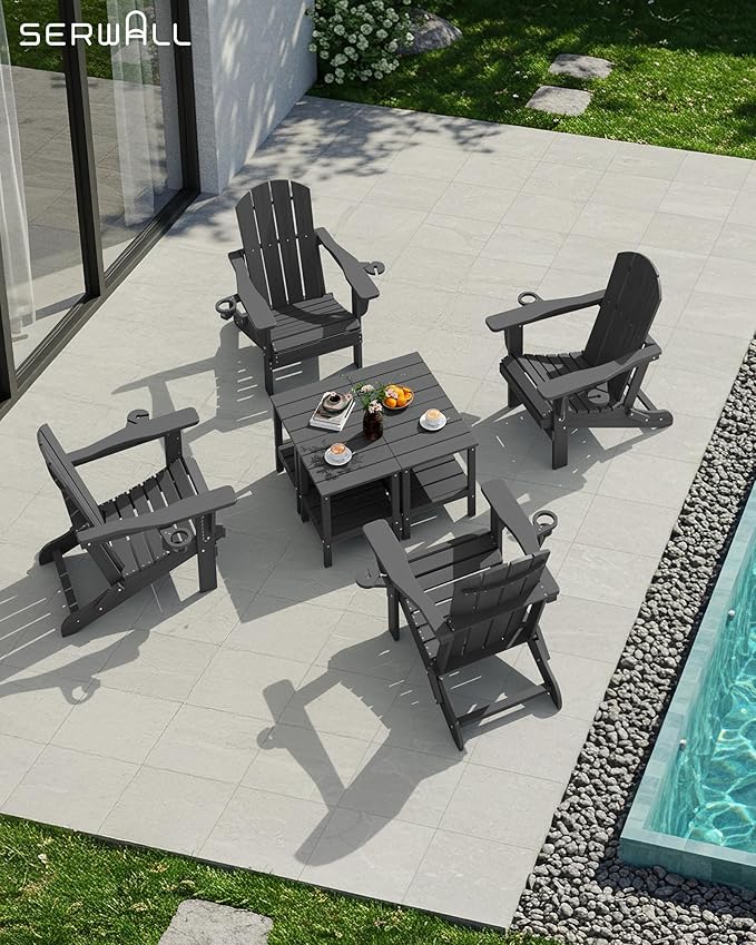 SERWALL 2-Tier HDPE Outdoor Side Tables Set of 4, Weatherproof Rectangular Adirondack Side Table, Gray