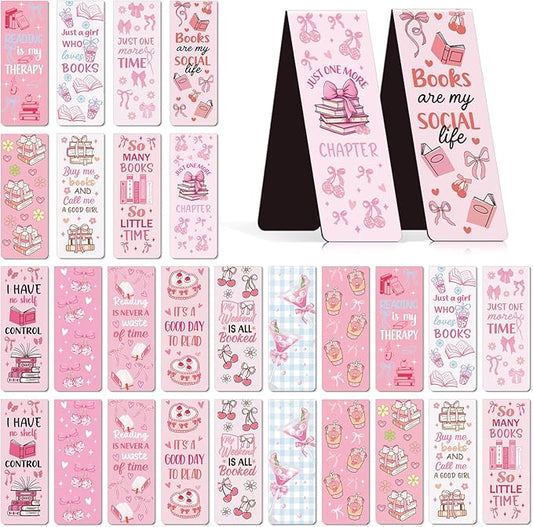 Coquete Magnetic Bookmark Gifts - 30PCS Bows Magnetic Bookmarks Pink Bow Book Marks Cute Flower Cake Cherries Page Magnets Marker Clip for Book Lovers Girls Students Teacher Reading Bookis Gift