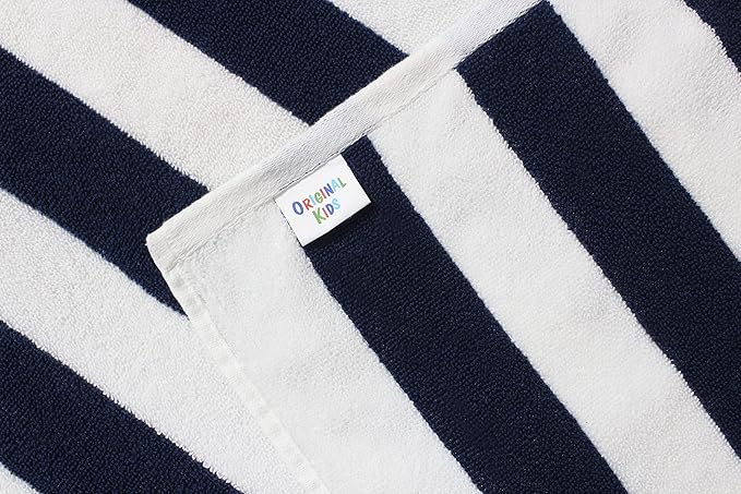 Hooded Bath Towel Wrap - 100% Cotton Terry Large Oversized Hooded Kids Towel - Toddler Shower Pool Beach Towel - Soft Plush Absorbent Quick Dry Easy Care Gift - 30x60- Cabana Stripe Blue