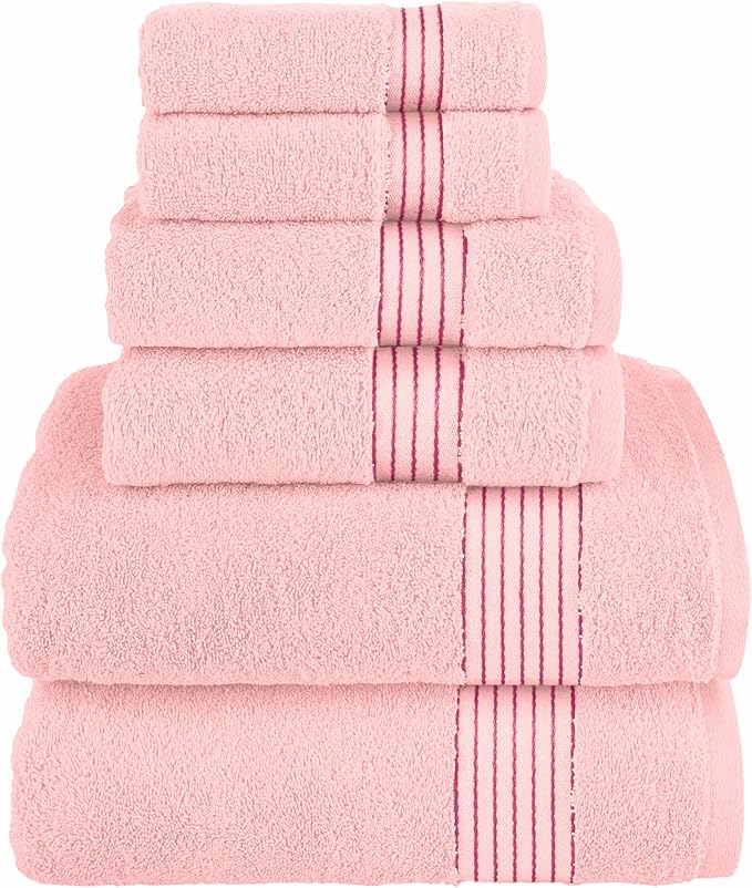 Elegant Comfort Premium Cotton 6-Piece Towel Set, Includes 2 Washcloths, 2 Hand Towels and 2 Bath Towels, 100% Turkish Cotton - Highly Absorbent and Super Soft Towels for Bathroom, Dusty Rose