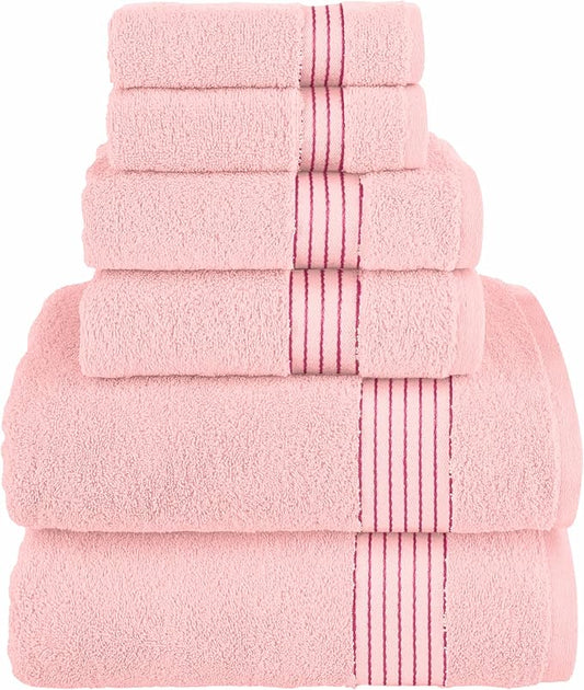 Elegant Comfort Premium Cotton 6-Piece Towel Set, Includes 2 Washcloths, 2 Hand Towels and 2 Bath Towels, 100% Turkish Cotton - Highly Absorbent and Super Soft Towels for Bathroom, Dusty Rose