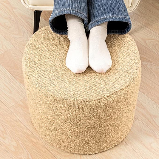 Asuprui Supportive Boucle Ottoman Foot Rest Elevate Your Living Room Decor with Lightweight Pouf Ottoman Filler and Comfort Cover Modern Foam Stuffed Poof Perfect to Rest Your Feet (Light Coffee)