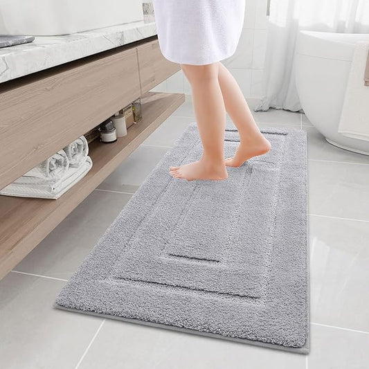 Buganda Bathroom Rugs, 47" x 20", Soft and Absorbent Microfiber Bath Rugs, Non-Slip Shaggy Shower Carpet, Machine Wash Dry Bath Mats for Bathroom Floor, Tub and Shower, Grey