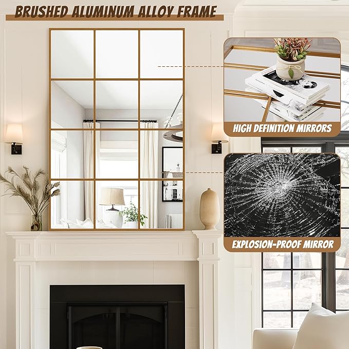 Antok Decorative Mirrors for Wall Decor, 24" x 36" Decorative Wall Mirror Black Window Mirrors Wall Mounted Decorative Mirror for Living Room Dining Room Hallway Entryway,Bronze,Retro Rect Style