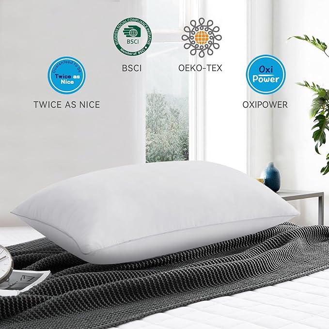 puredown® Goose Feather Bed Pillow with 100% Cotton Cover, 1 Pack, King Size Hotel Collection Pillow for Sleeping with Silver Piping