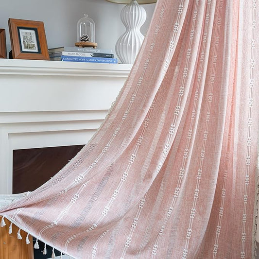 ColorBird Boho Curtains Farmhouse Striped 84 Inches Length 2 Panels Set Window Curtains & Drapes for Girls Bedroom Nursery