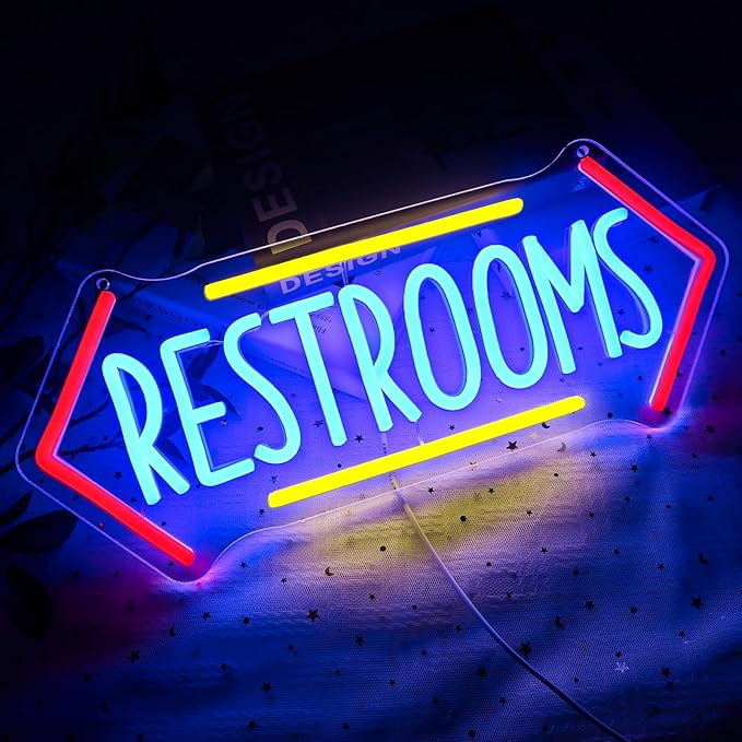 Restroom Neon Sign for Wall Decor, Toilet Led Signs for Bathroom, Unisex Bathroom Sign, USB Dimmable Neon Lights for Restrooms Shop Business Market Store Restaurant Bathroom Bar Hotels