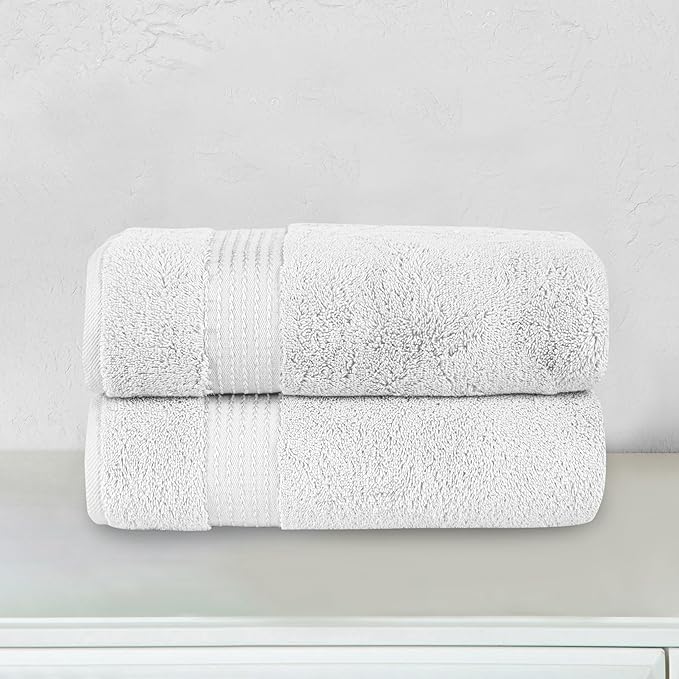 Elegant Comfort Premium Turkish Cotton 2 Pack Bath Towel Set - 27 x 54 inch, Luxurious Hotel Spa Quality 100% Turkish Cotton 2PC Bath Towel Set - Highly Absorbent - Soft Bathroom Towels, White