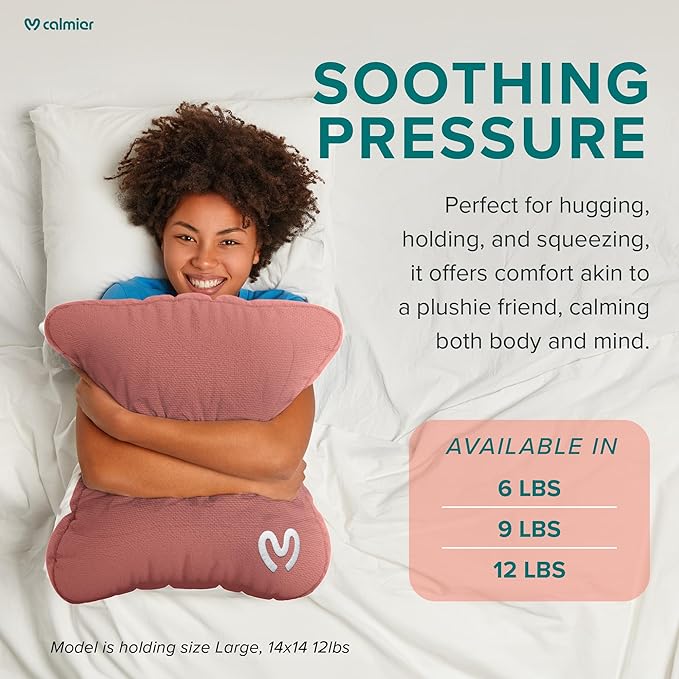 Calmier - 9 lb Sensory Weighted Pillow - Glass Bead Filled Hug Pillow - Ultra Plush Cozy Weighted Pillows for Adults and Kids - Child Sensory Pillow - Weighted Lap Pad (Pink - Fleece, 9 LBS)