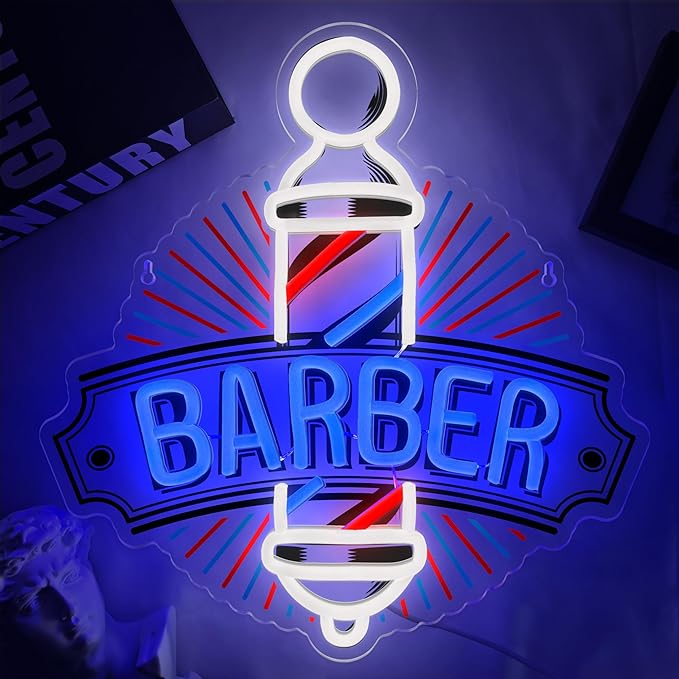 Barber Neon Sign for Barber Shops Hair Salon Decor Barber Shop LED Signs Neon Lights Business Logo Light up USB Powered Business Logo Wall Art Signs for Hair Beauty Salon Store Man Cave Pub Gift