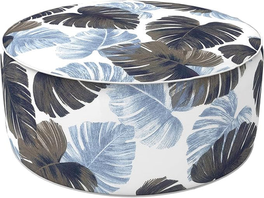 LVTXIII Indoor/Outdoor Inflatable Ottoman, All Weather Round Footrest Stool D21”x H9”, Portable for Patio Garden Camping or Home-Big Leaves