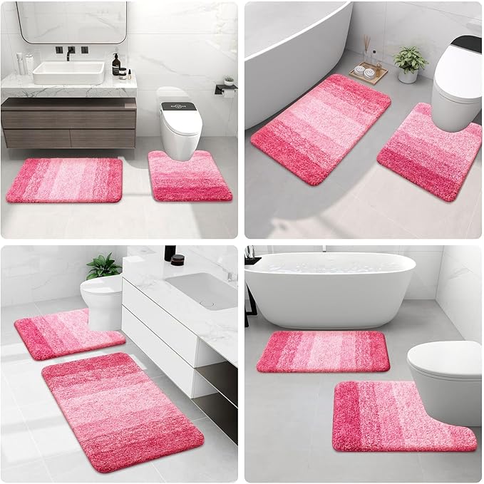 Arotive Microfiber Bathroom Rugs, Shaggy Soft and Absorbent Bath Rug, Non-Slip, Thick Plush Machine Washable Dry Bath Mats for Bathroom, Tub and Shower, 47x17, Pink