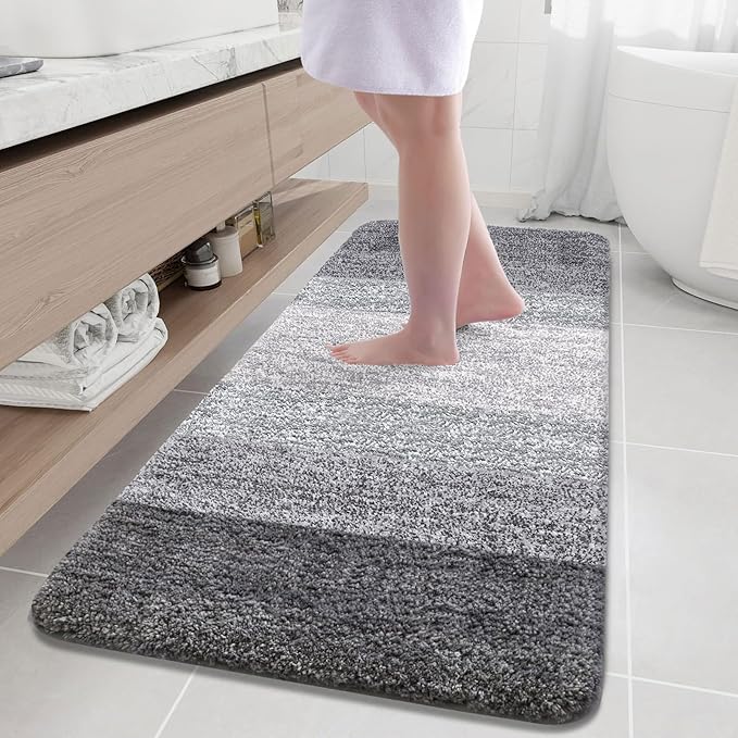 Arotive Microfiber Bathroom Rugs, Shaggy Soft and Absorbent Bath Rug, Non-Slip, Thick Plush Machine Washable Dry Bath Mats for Bathroom, Tub and Shower, 59x35, Grey