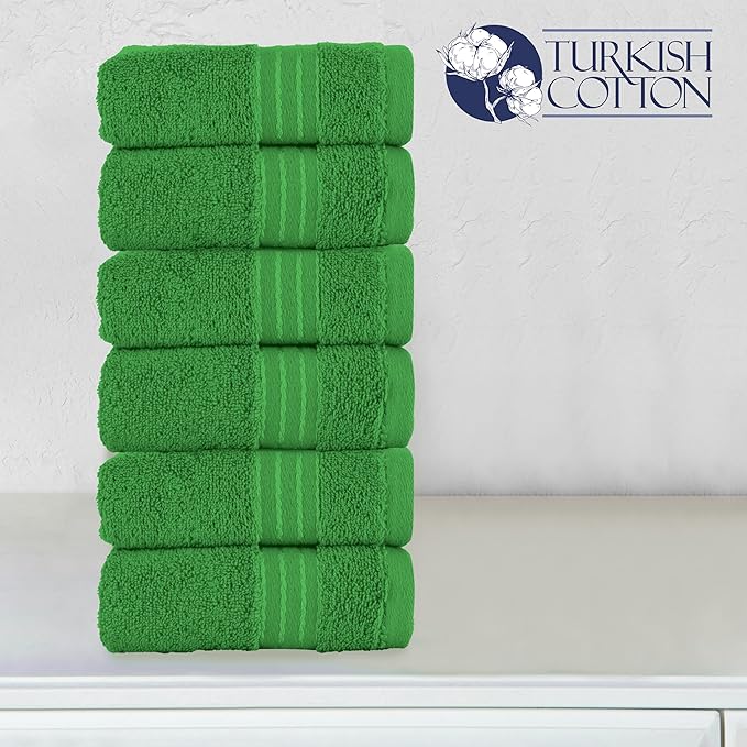 Elegant Comfort Premium Turkish Cotton 6 Pack Washcloths Set - 13 x 13 inch, Luxurious Hotel Spa Quality 100% Turkish Cotton 6PC Washcloth Set - Highly Absorbent - Soft Bathroom Towels, Emerald Green