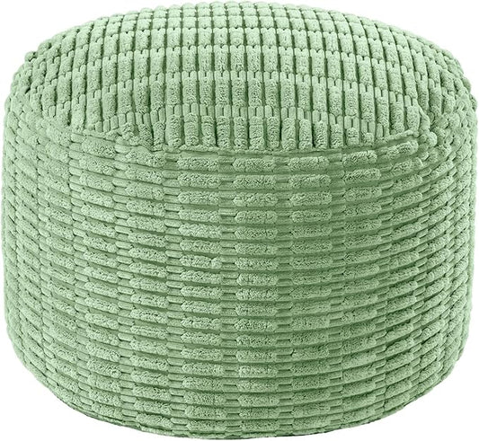 HOMBYS Unstuffed Ottoman Pouf Cover,Round Faux Fur Foot Stool, Fuzzy Chair, Floor Bean Bag(No Filler),Foot Rest with Storage for Living Room, Bedroom, Office, Striped Tufted (Sage Green)