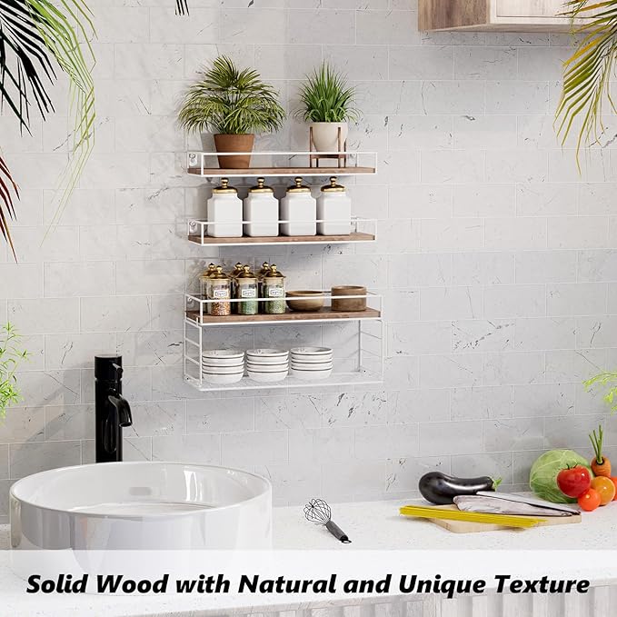 Wall Mounted Bathroom Shelves Over Toilet, Farmhouse Wall Floating Shelf with Guardrail, Bathroom Decor for Bedroom Living Room Kitchen, White (16.2 Inch Set of 3)