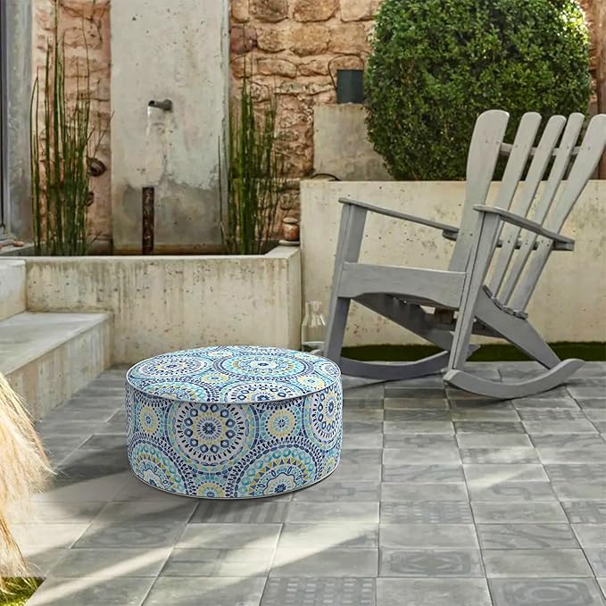 LVTXIII Inflatable Stool Ottoman Footrest with Handle, All Weather Foot Rest, Indoor or Outdoor Use for Home Patio Garden and Camping, D21 x H9, Delancey Lagoon